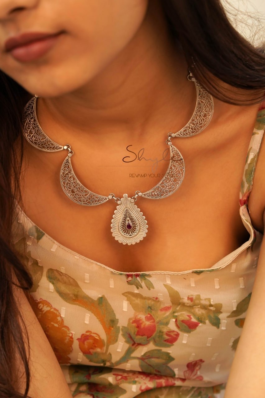 Mizoya Statement Drop Crescent Moon Necklace