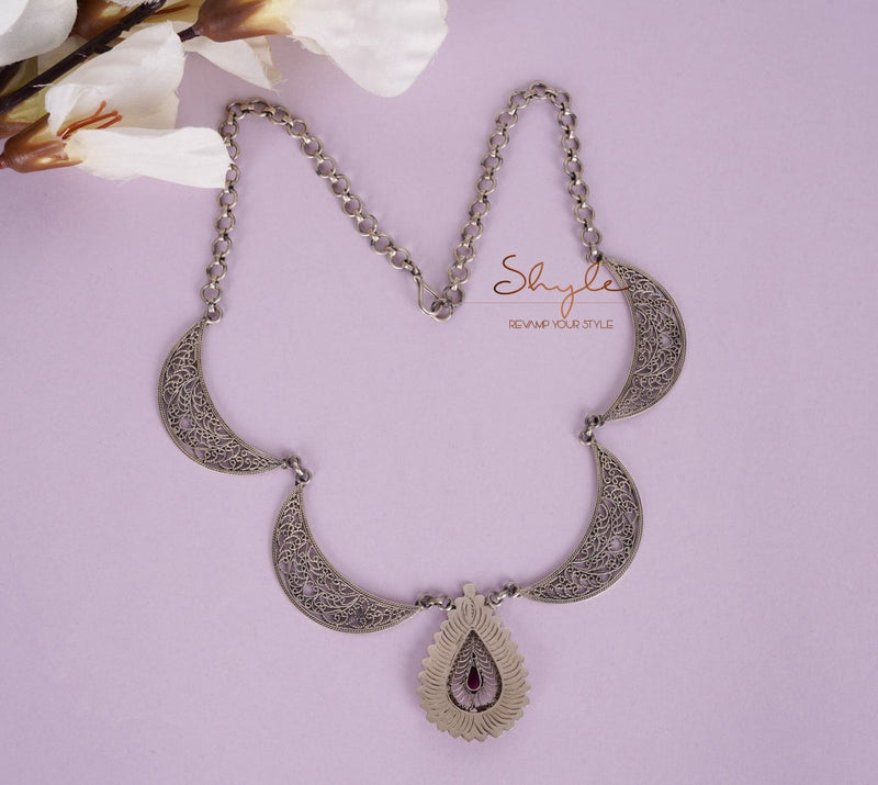 Mizoya Statement Drop Crescent Moon Necklace