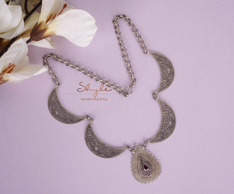 Mizoya Statement Drop Crescent Moon Necklace