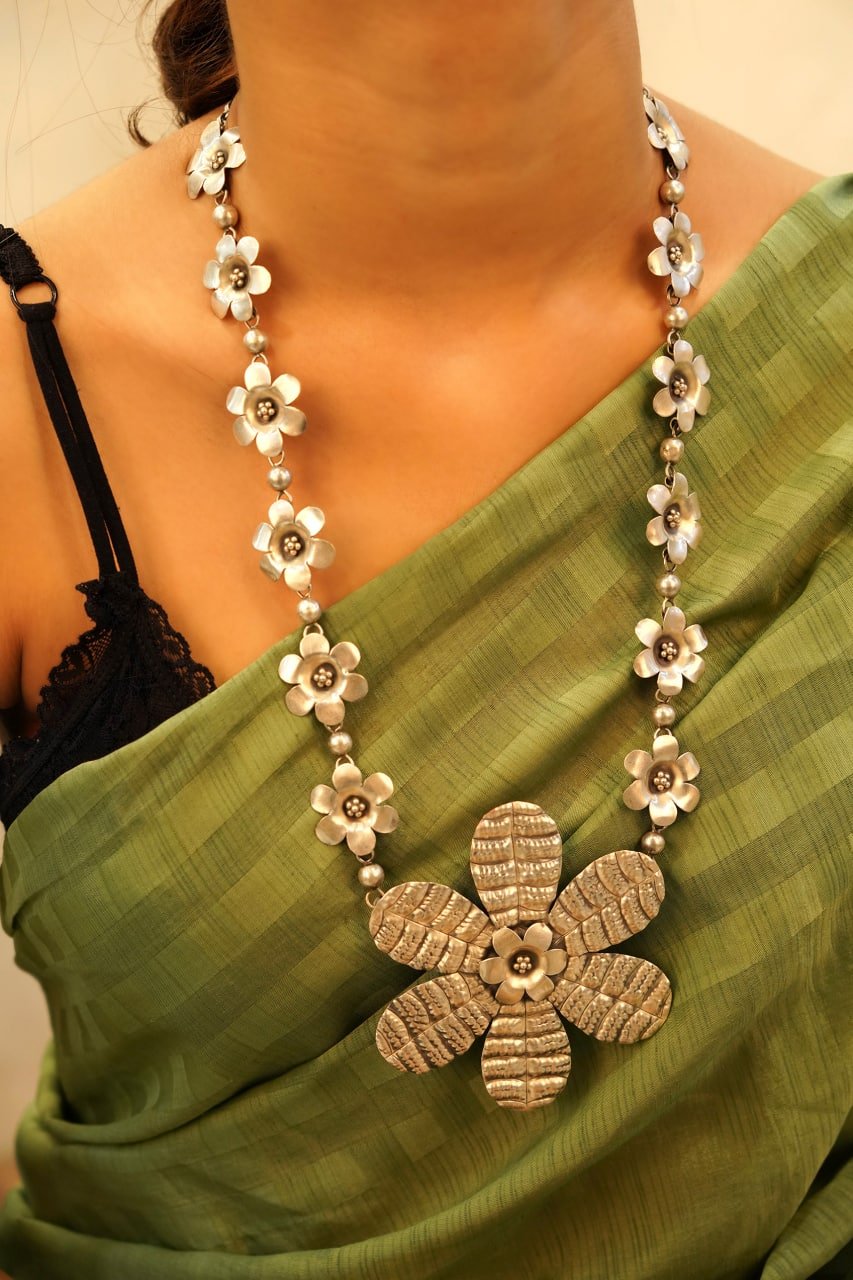 Qurbat Flower Leaf Statement Necklace