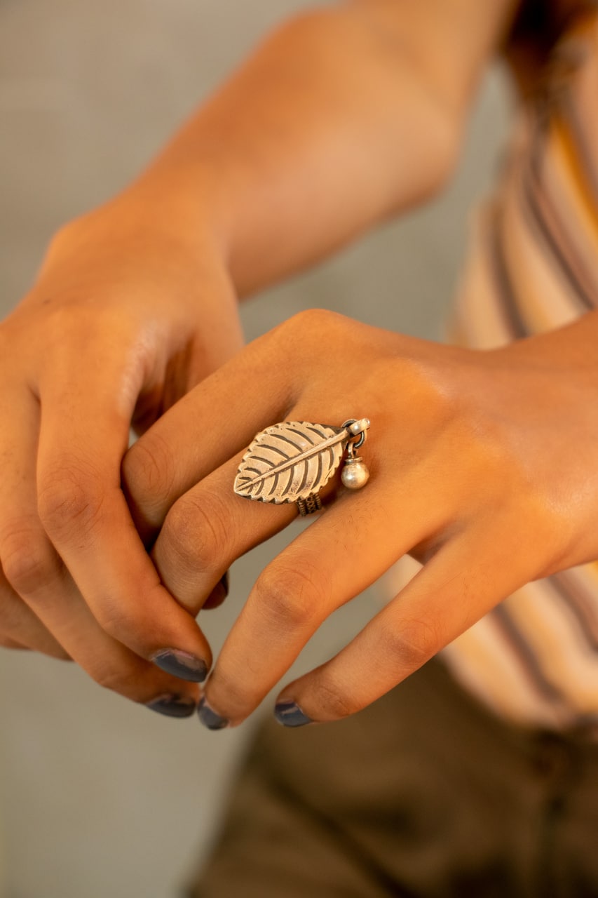 Adya Intricate Leaf Ball Drop Ring