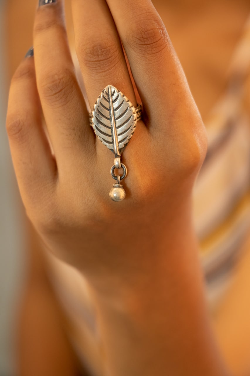 Adya Intricate Leaf Ball Drop Ring