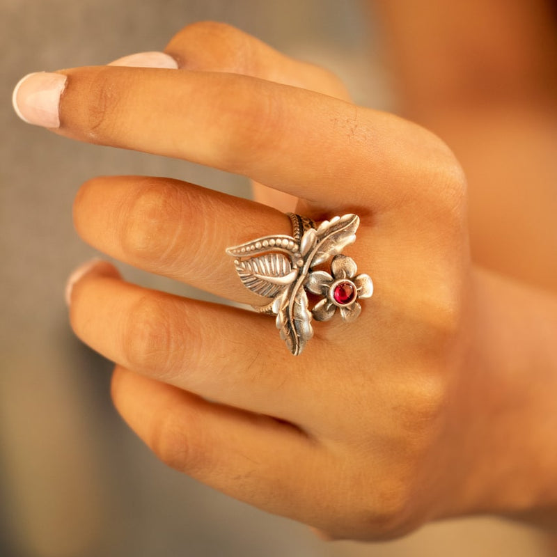 Moh Intricate Flower Leaf Ring