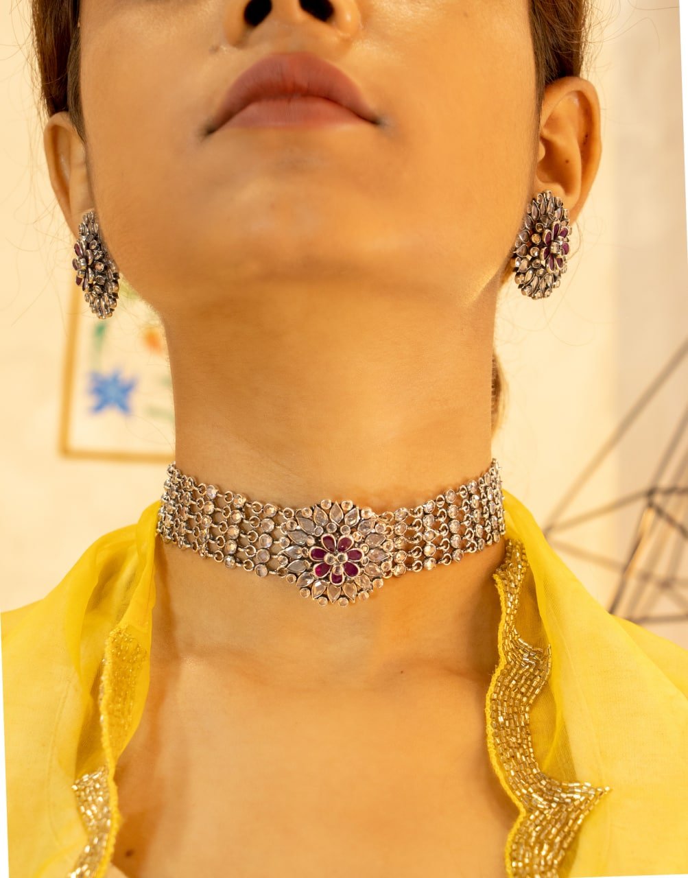 Essence flower Motif Scintillating Choker Set