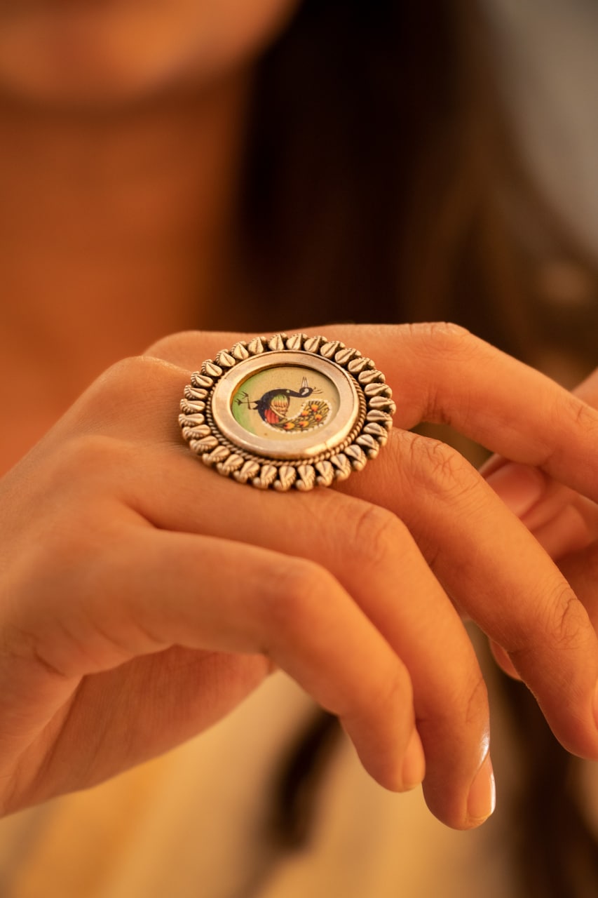 Moh Handpainted Peacock Classic Ring