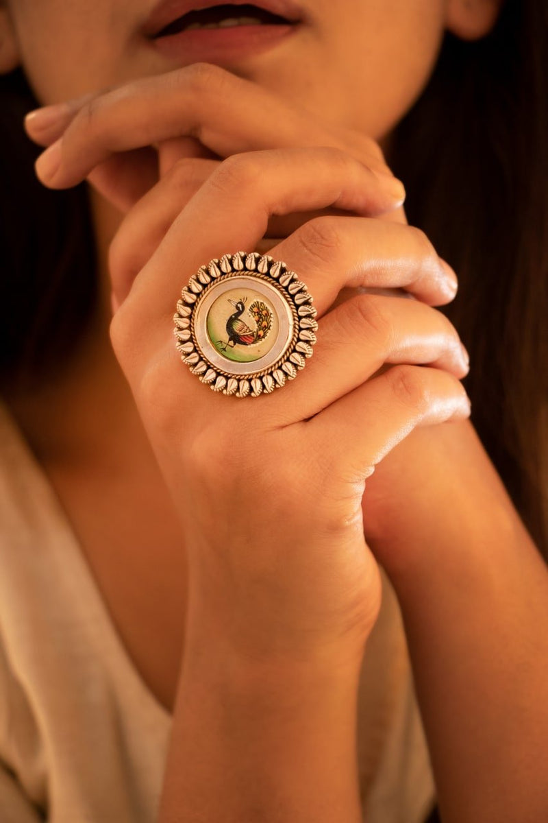 Moh Handpainted Peacock Classic Ring