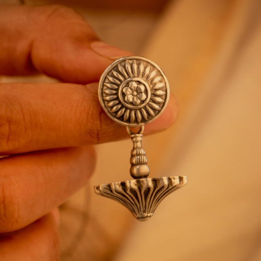 Mizoya Intricate Motif Embossed Flower Drop Earring