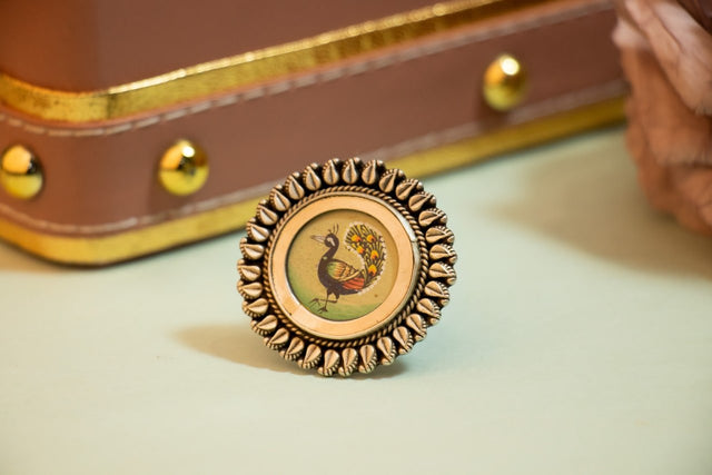 Moh Handpainted Peacock Classic Ring