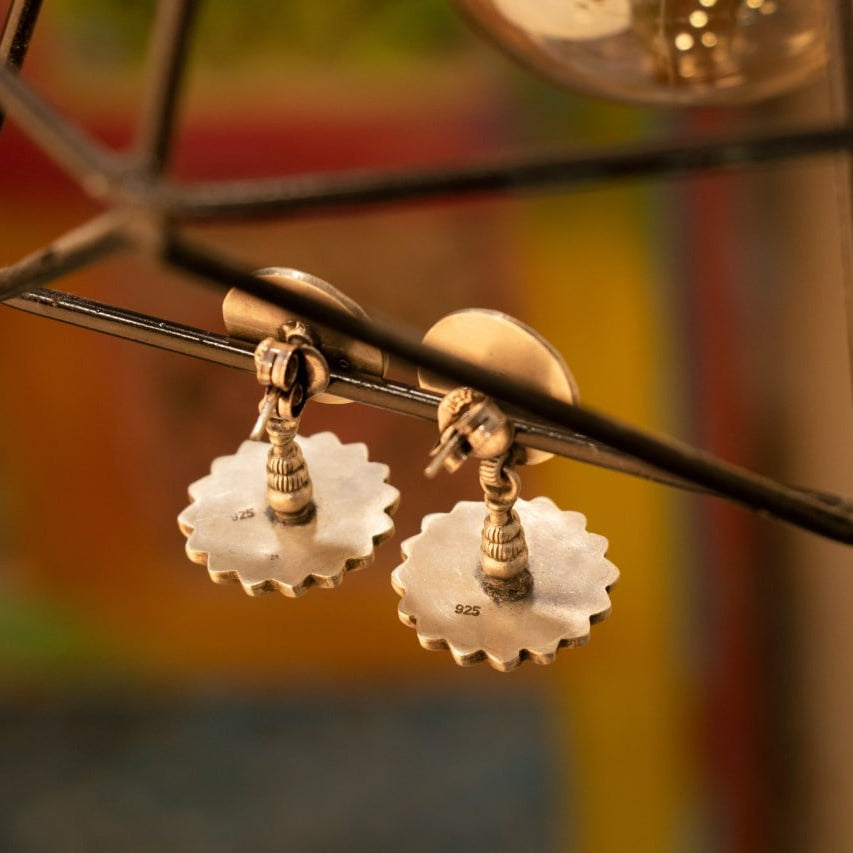 Mizoya Intricate Motif Embossed Flower Drop Earring