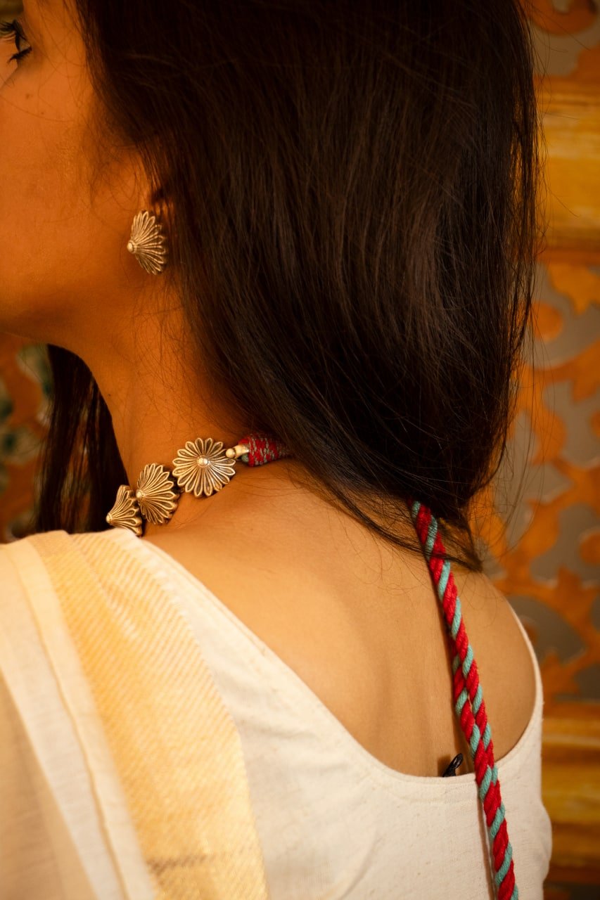 Adya Blossom Flower Sequence Embossed Choker Set