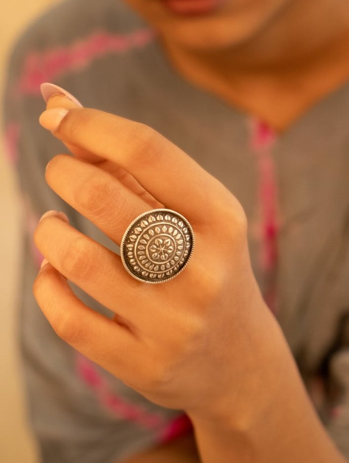 Adya Intricate Sequence Circular Motif Ring