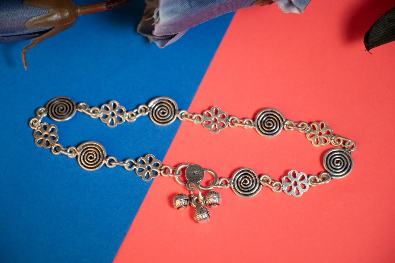 Moh Fine Flower Spiral Fine Anklet Pair