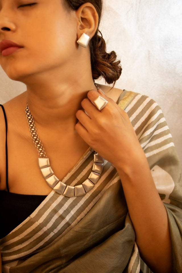Adya Versatile Matte Statement Necklace Earring Ring Set
