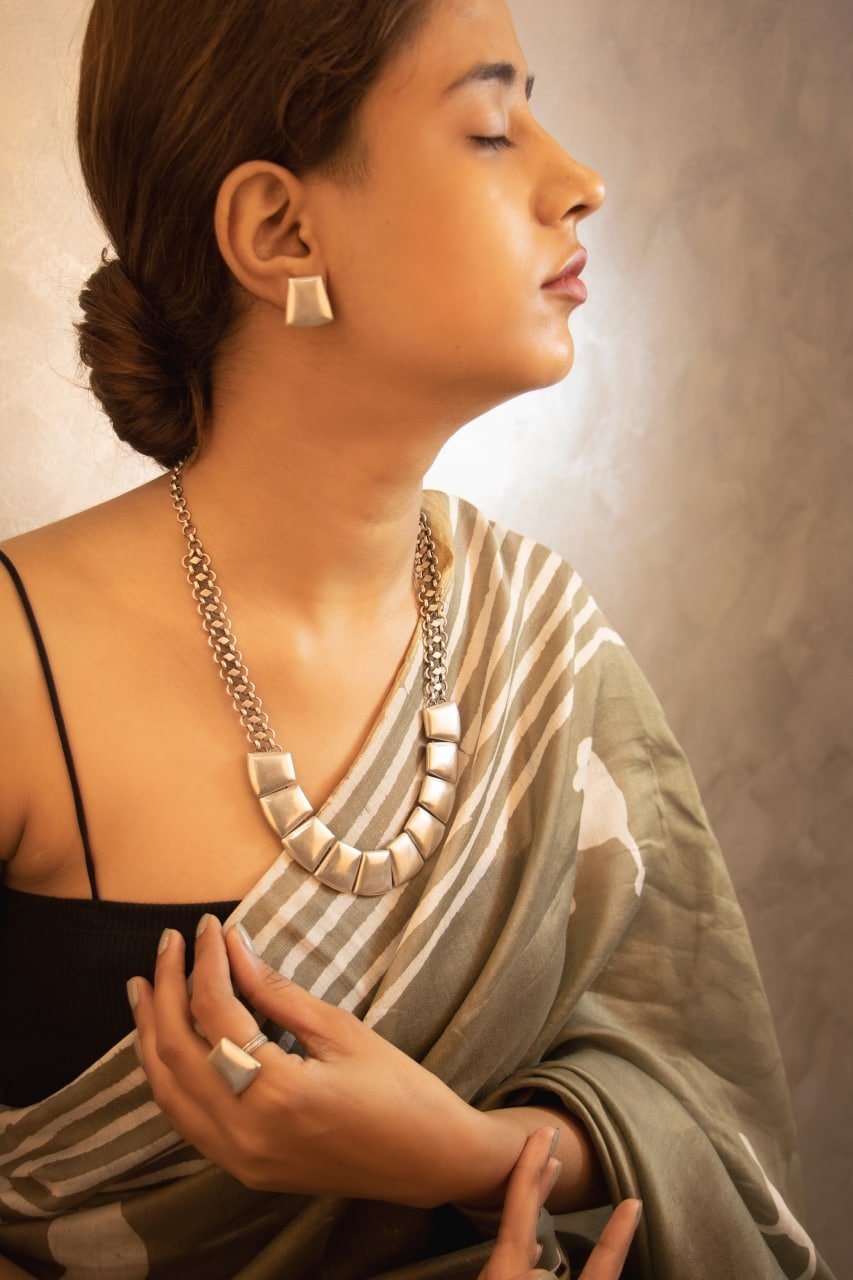 Adya Versatile Matte Statement Necklace Earring Ring Set