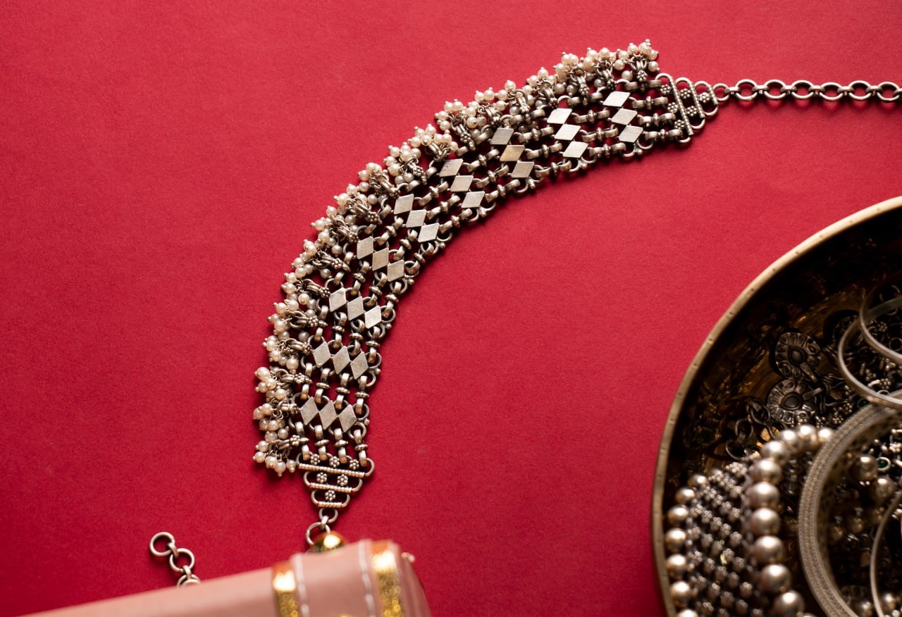 Tattva Intricate Jali Pearl Drop Choker