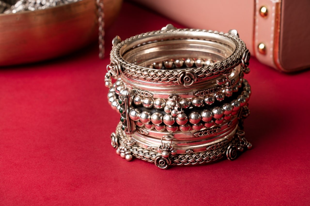 Mizoya Guthau Rose Bordered Ball Kada Timeless Bangle Set