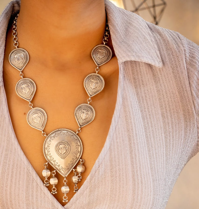 925 pure silver intricate vintage inspired statement necklace