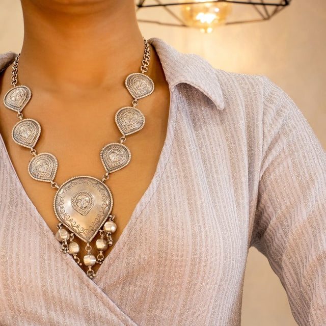 925 pure silver intricate vintage inspired statement necklace, alternate view