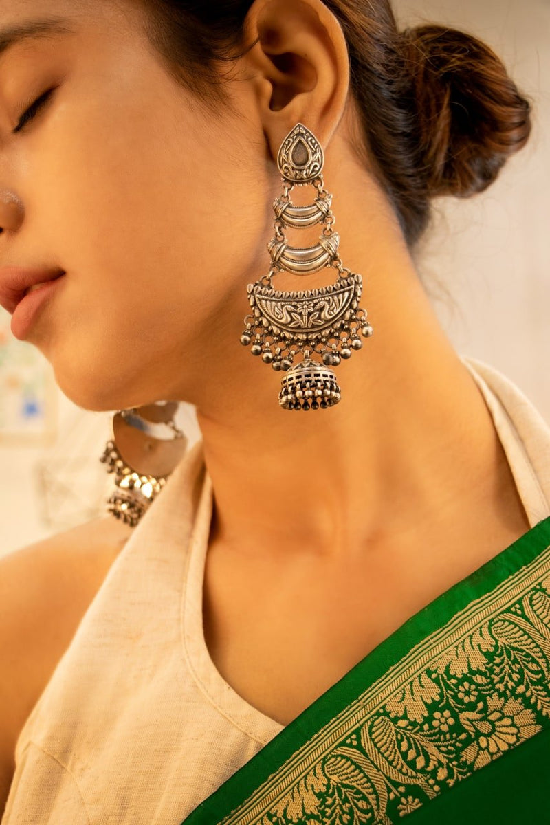925 pure silver statement layered ghughri jhumki