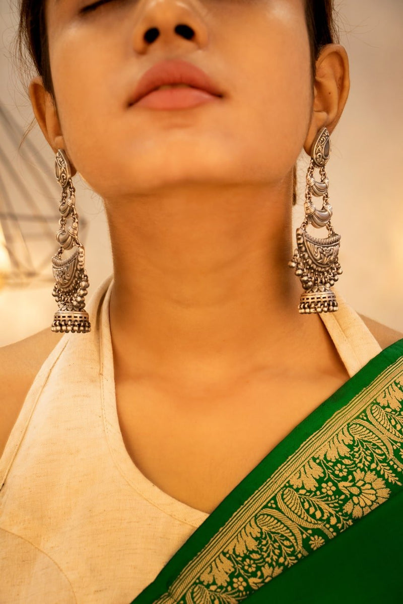 925 pure silver statement layered ghughri jhumki, detail view