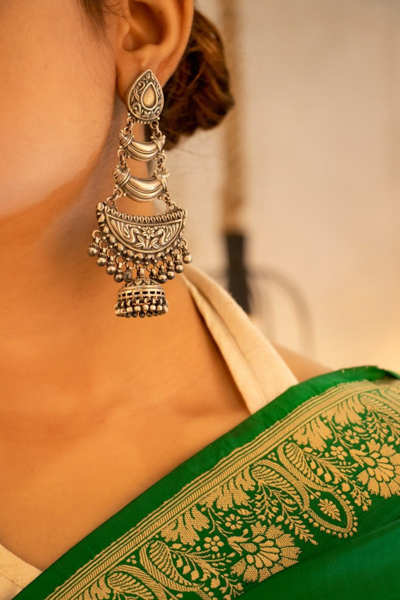 925 pure silver statement layered ghughri jhumki, alternate view