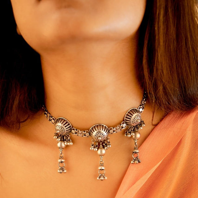 Tattva Carved Embossed Motif Ghughri Drop Choker