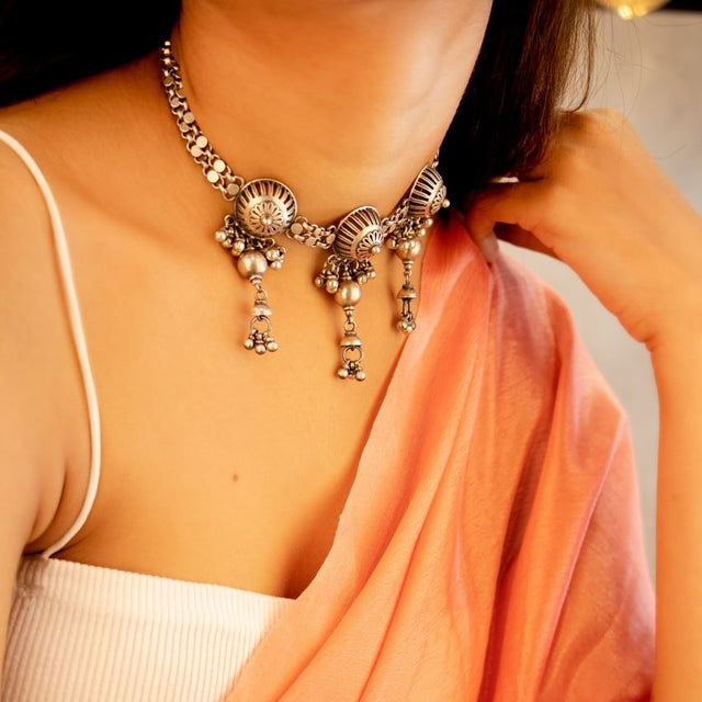 Tattva Carved Embossed Motif Ghughri Drop Choker