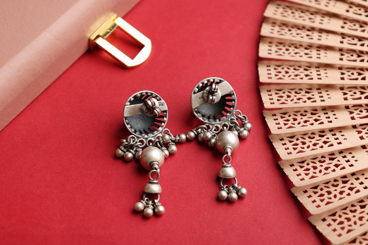 Tattva Carved Embossed Motif Ghughri Drop Earrings