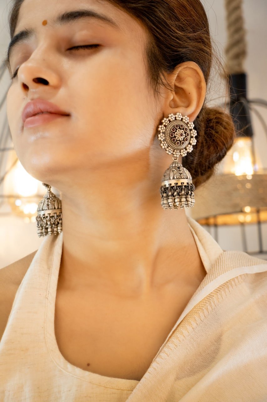 Jhumri Classic Motif Peacock Embossed Jhumka