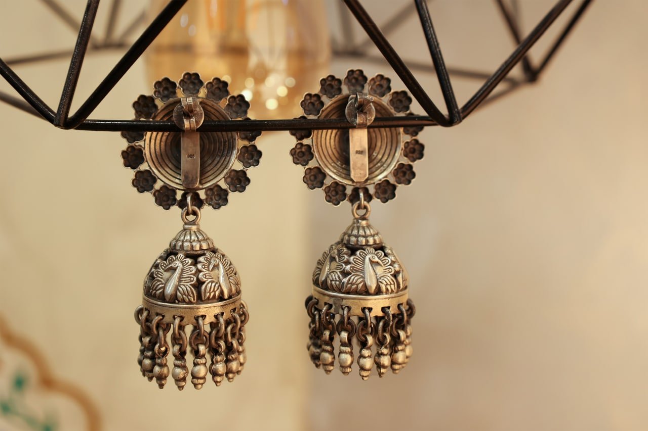 Jhumri Classic Motif Peacock Embossed Jhumka