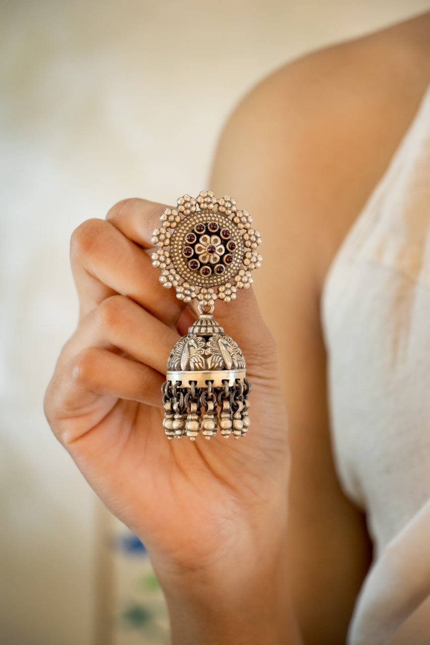 Jhumri Classic Motif Peacock Embossed Jhumka