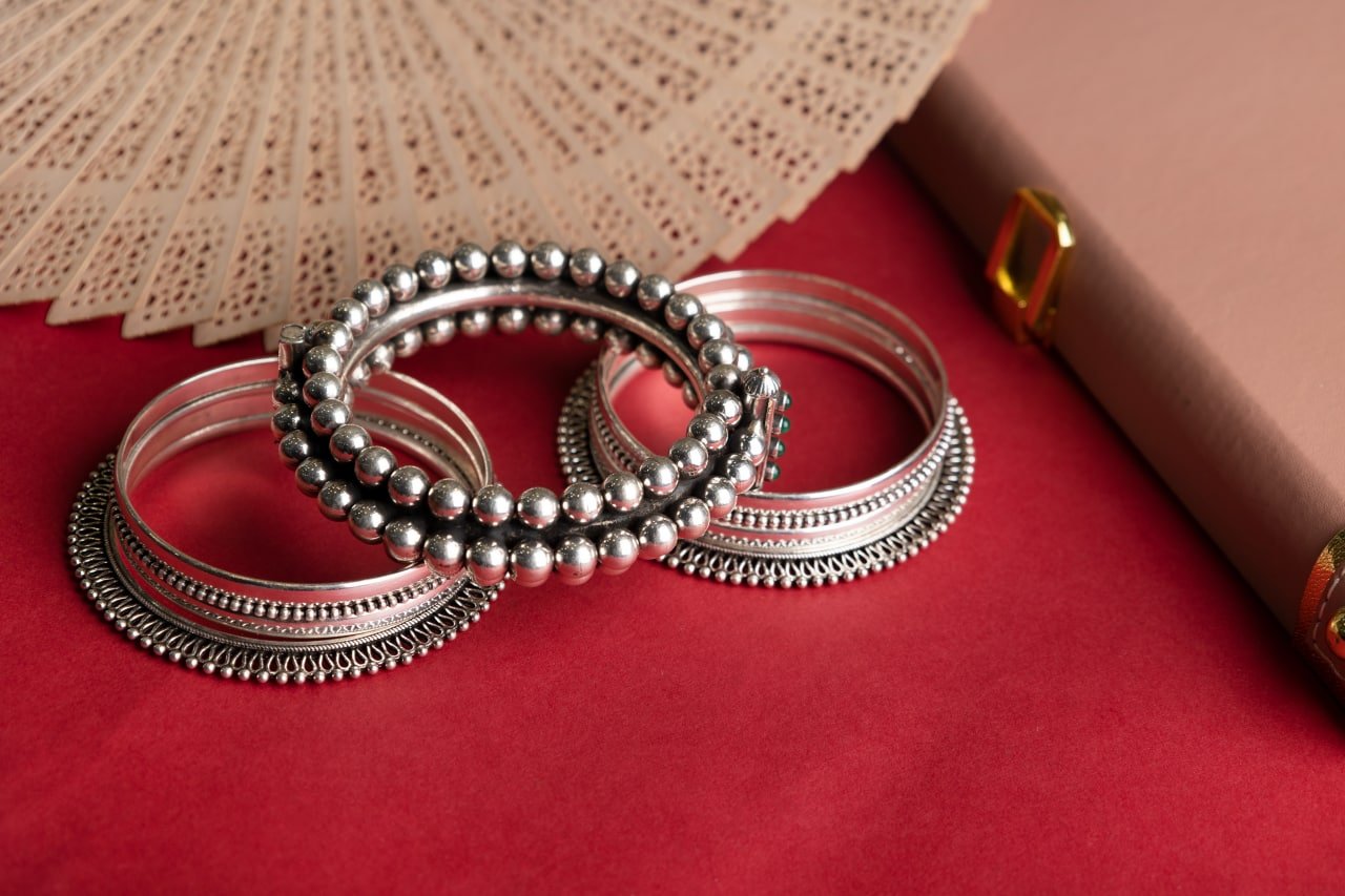 Tattva Ball Cluster Carved Border Bangle Set