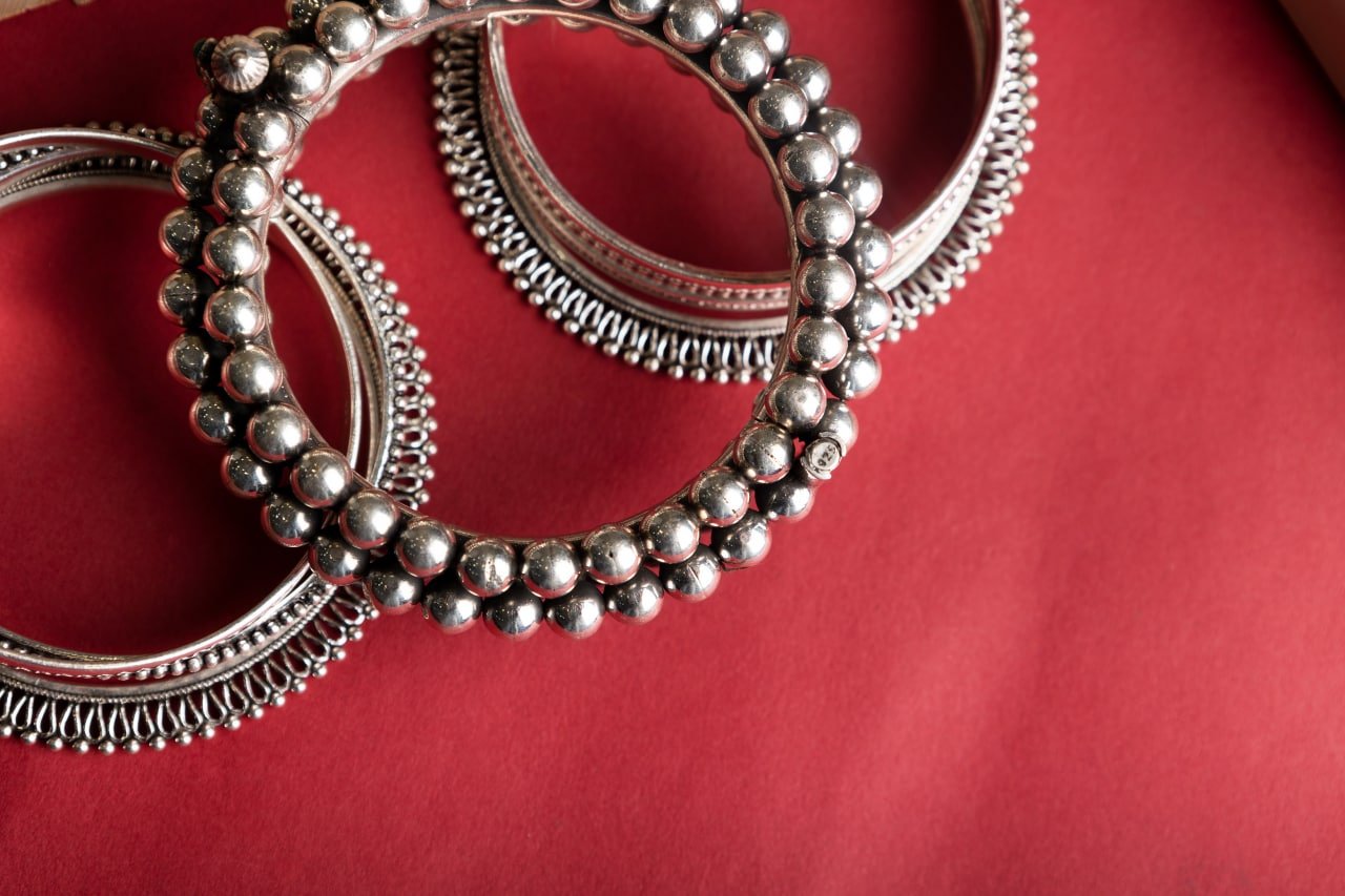 Tattva Ball Cluster Carved Border Bangle Set