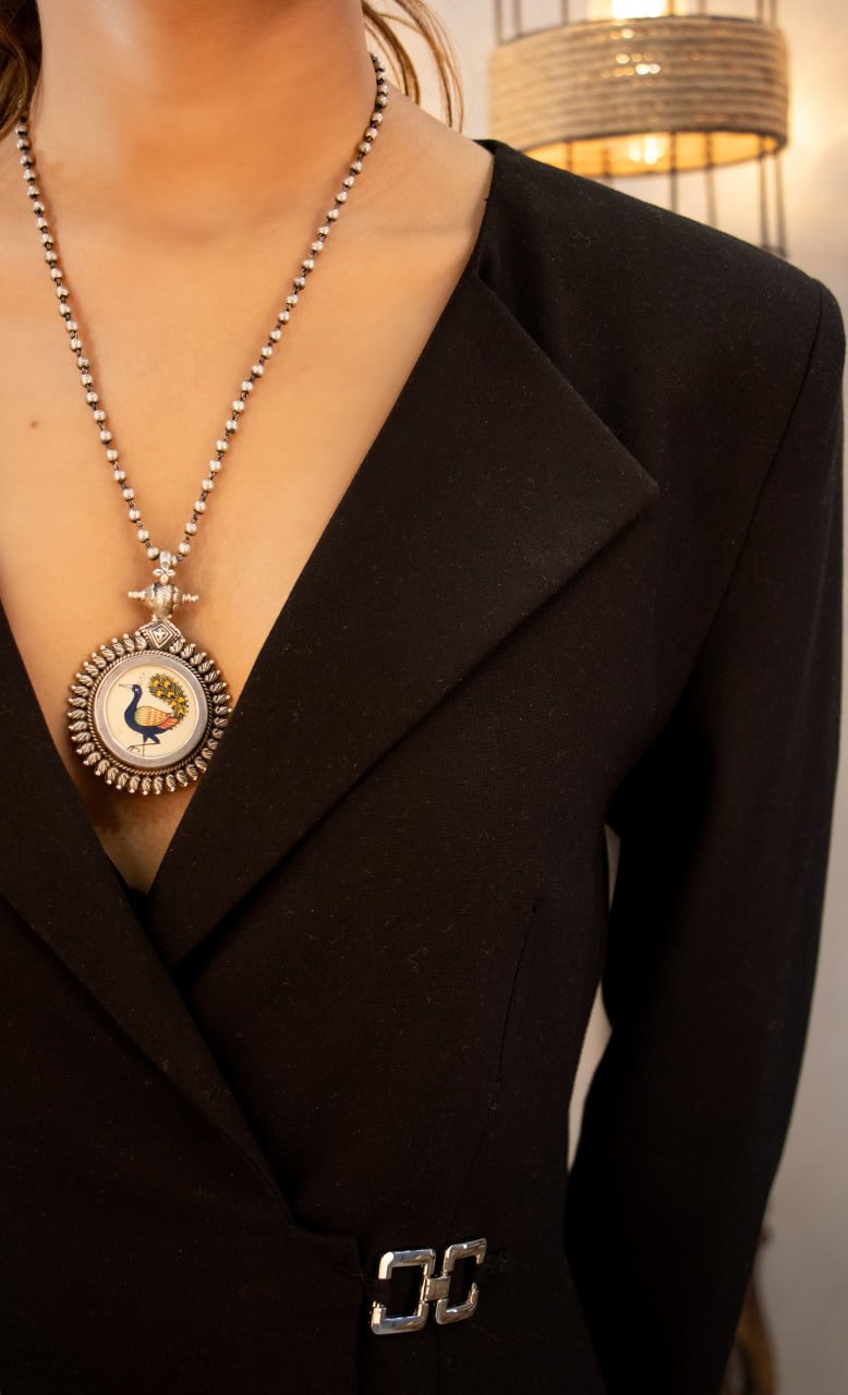 Moh Handpainted Peacock Ball Chain Necklace