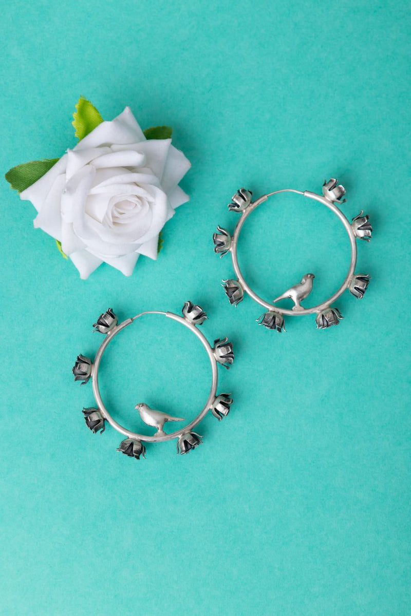 Moh Turquoise Flora Bird Statement Hoops