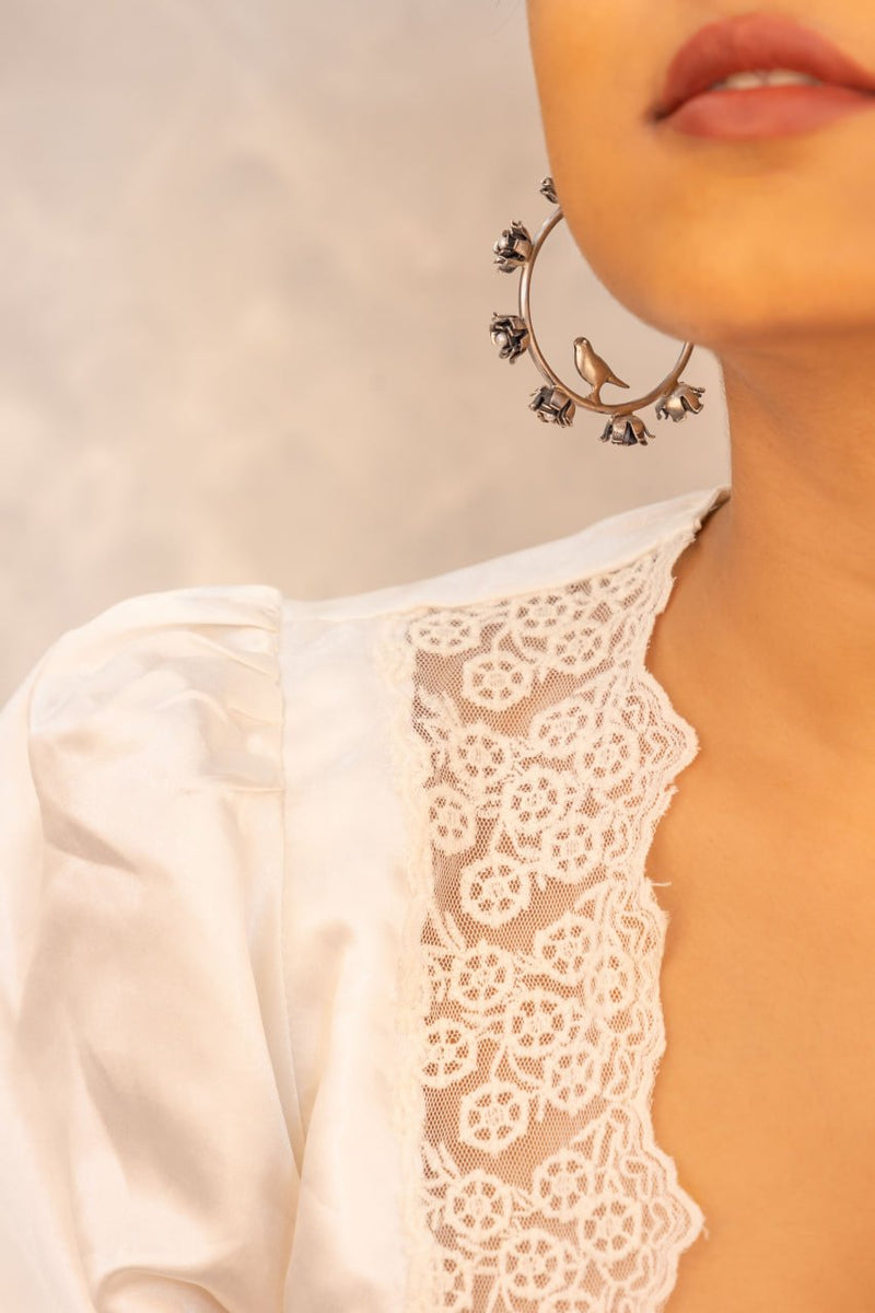 Moh Pearl Flora Bird Statement Hoops