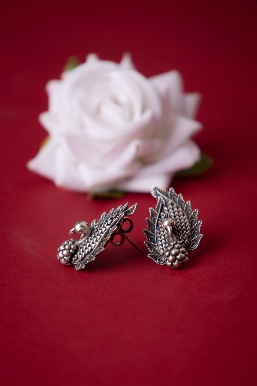 Moh Peacock Intricate Embossed Studs