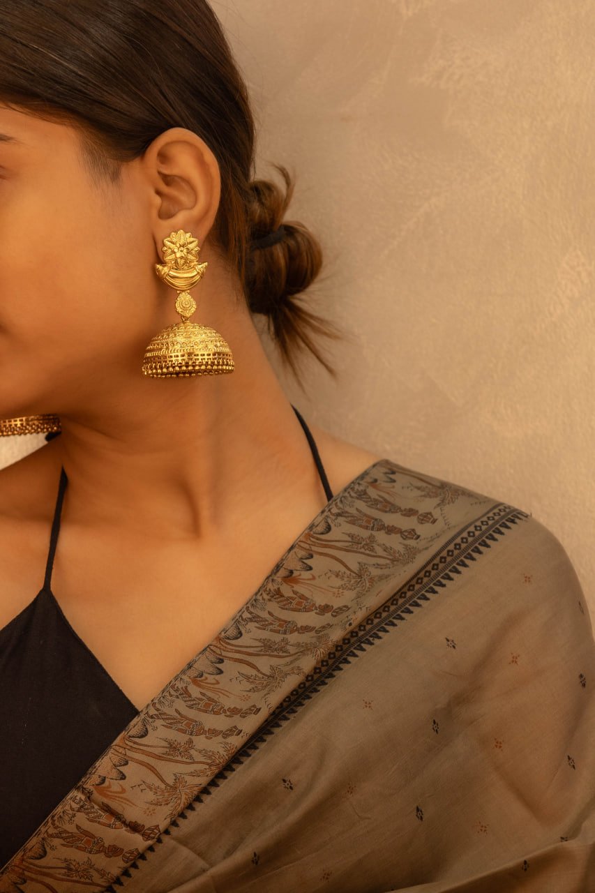 Dulari Intricate Flower Motif Gold Plated Grand Jhumka