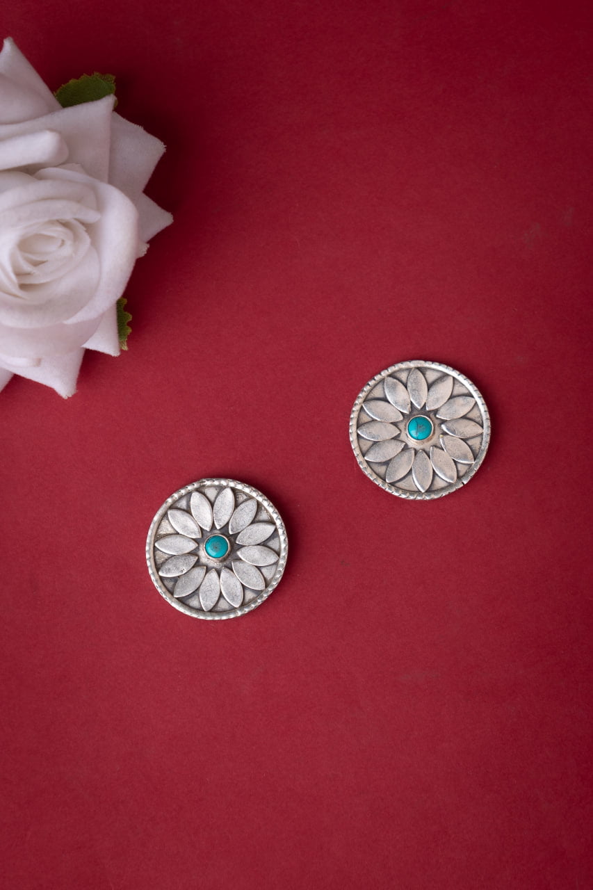 Mizoya Flower Motif Turquoise Stud Earring
