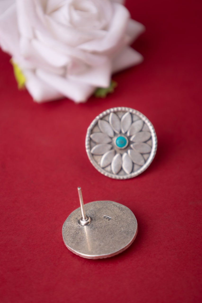 Mizoya Flower Motif Turquoise Stud Earring