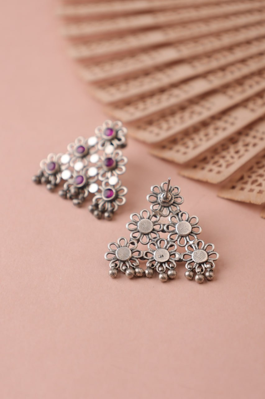 Tattva Carved Flower Cluster Statement Earring