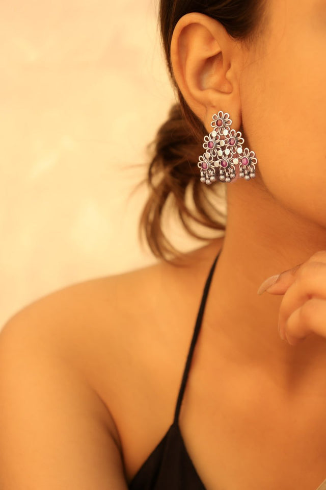 Tattva Carved Flower Cluster Statement Earring
