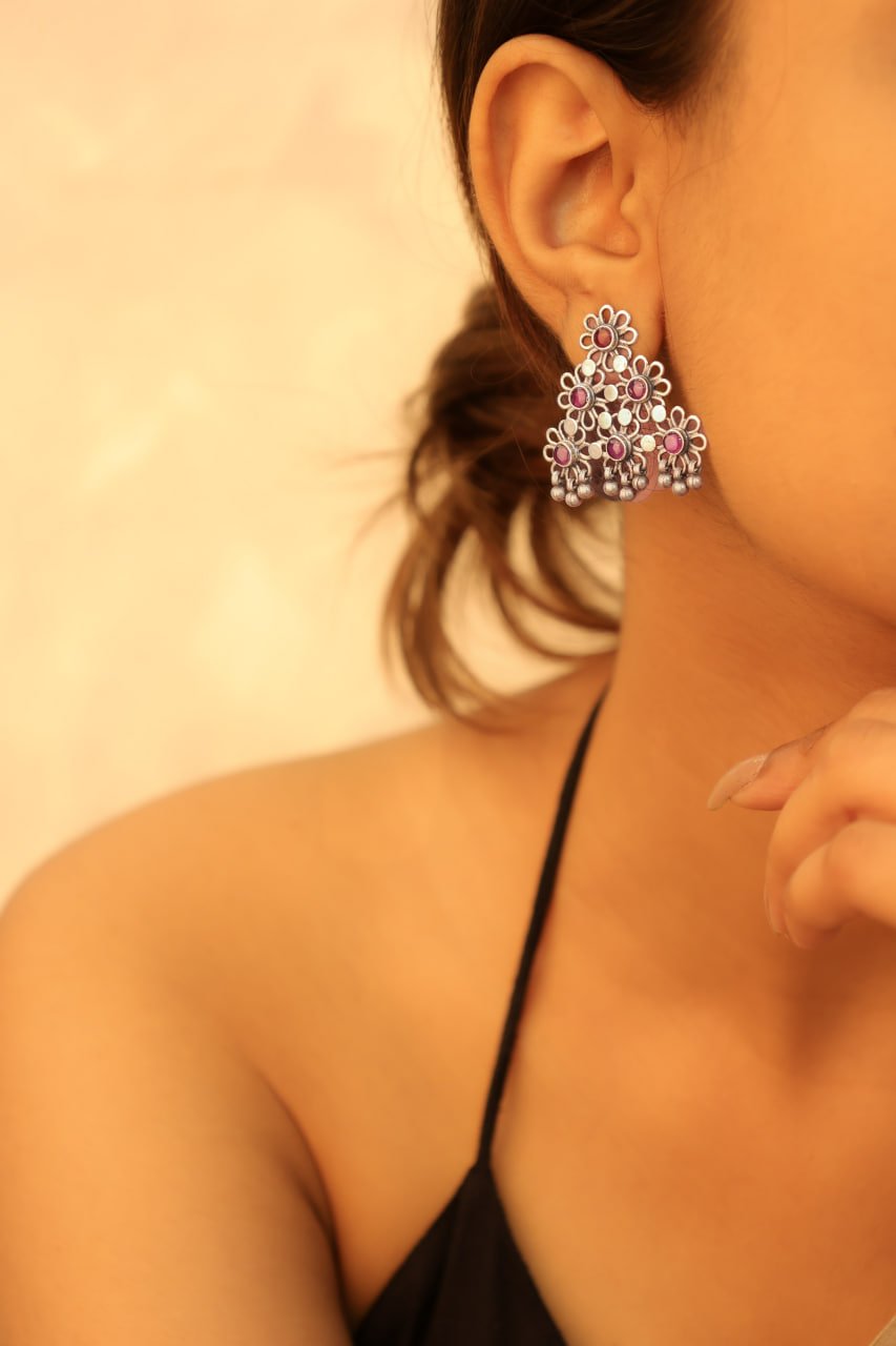 Tattva Carved Flower Cluster Statement Earring