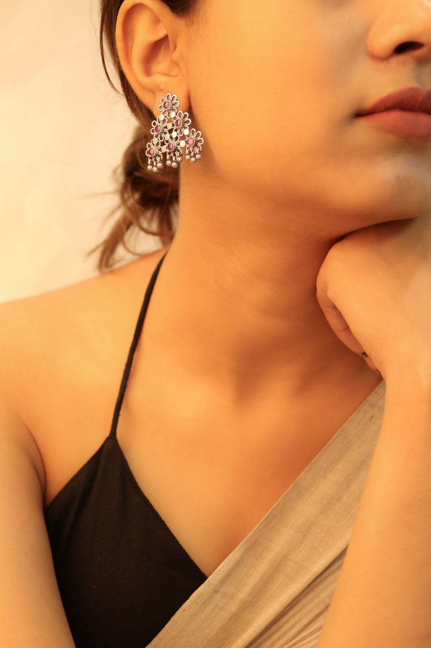 Tattva Carved Flower Cluster Statement Earring