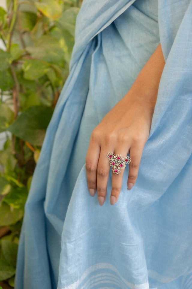 Tattva Carved Flower Statement Ring