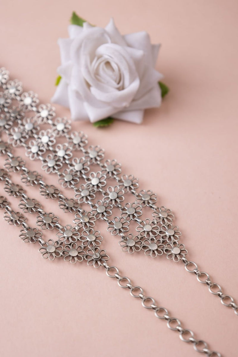 Tattva Carved Flower Three Layered Necklace Set