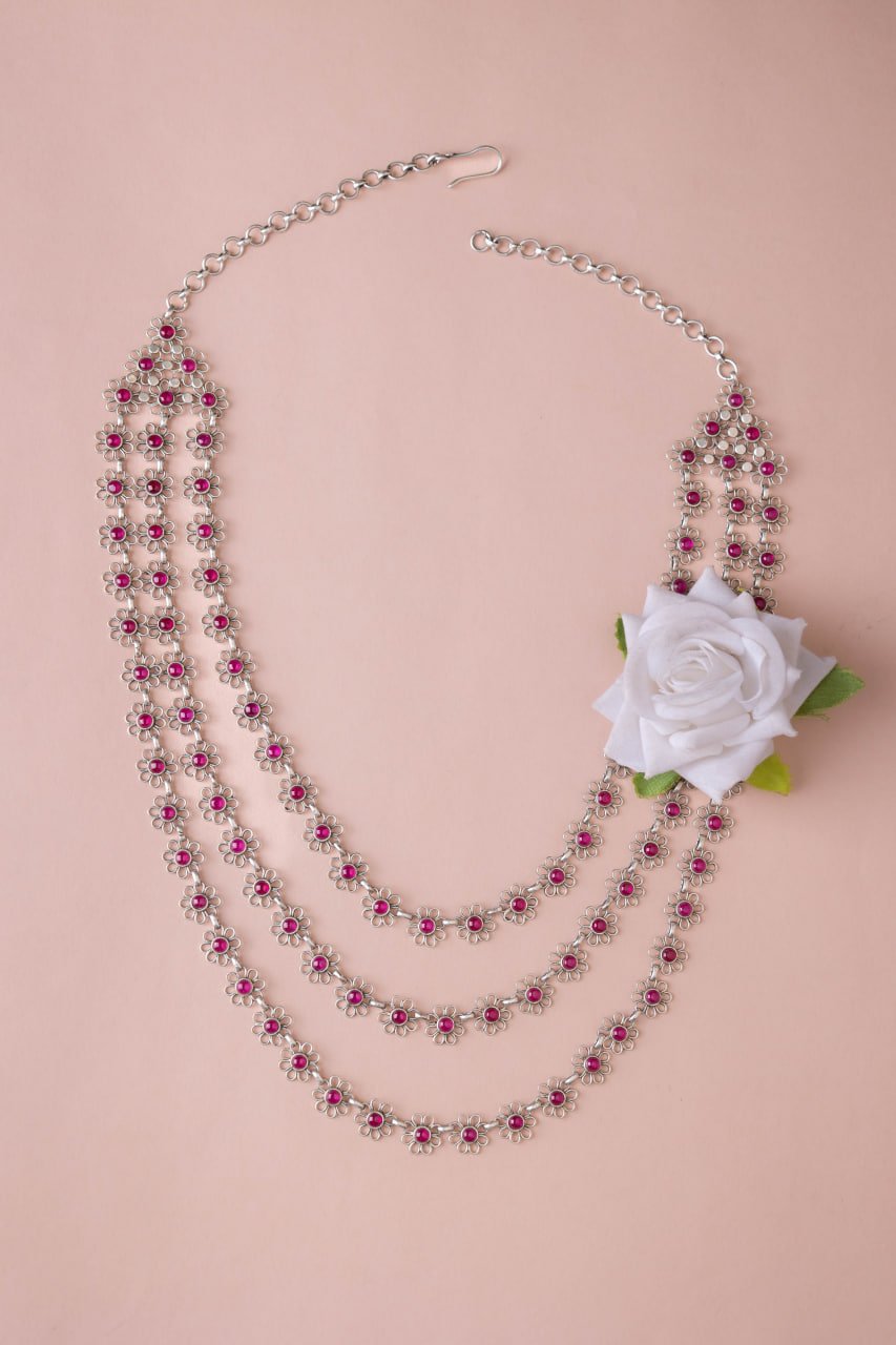 Tattva Carved Flower Three Layered Necklace