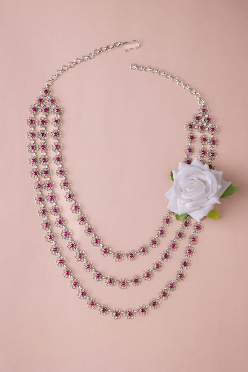 Tattva Carved Flower Three Layered Necklace Set