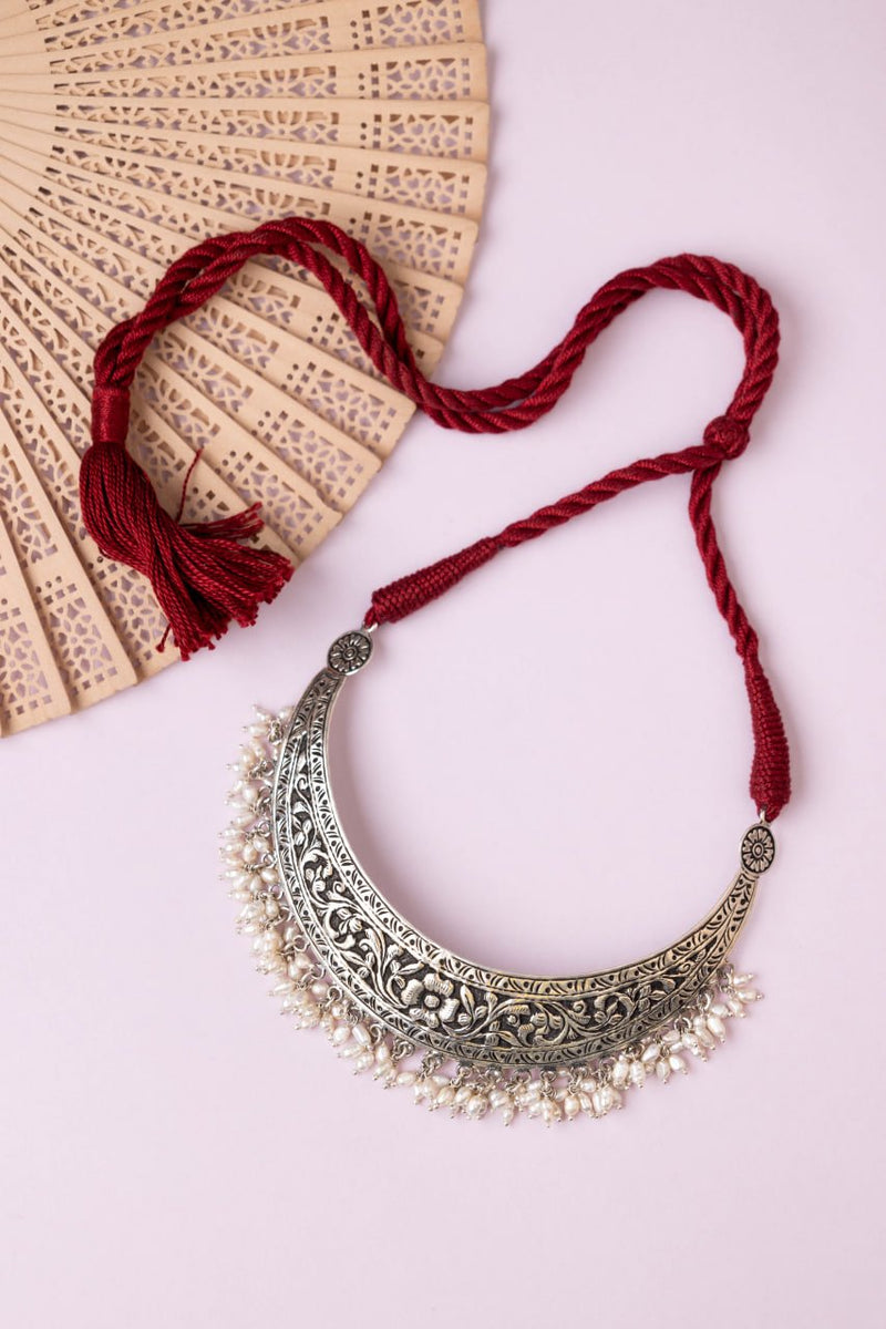 Tattva Chitai Flower Intricate Pearl Drop Dori Necklace