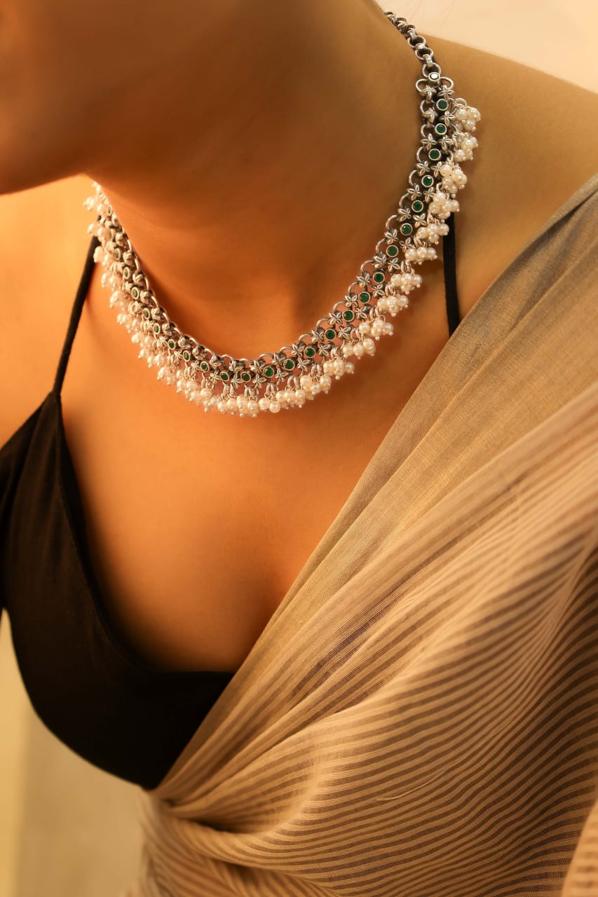 Tattva Green Jadau Pearl Drop Classic Necklace